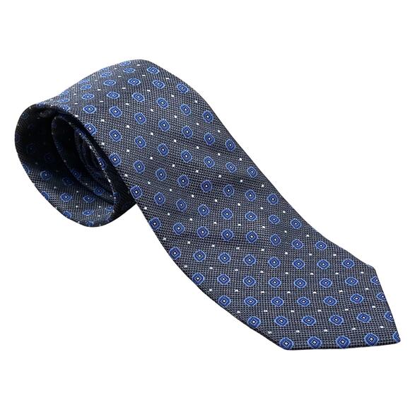 Pronto Uomo Platinum Mens Tie Blue and Black Geometric 100% Silk 60x3 Classic - Picture 1 of 3